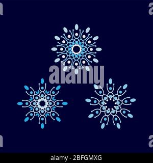 Abstraktes Blumenelement-Dessin. Set von blauen monochromen geometrischen Schneeflocke Blume Symbol. Vektorgrafik Folge 10 Stock Vektor