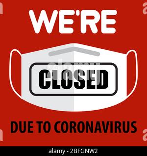 Büro vorübergehend geschlossen Zeichen des Coronavirus. Warnschild für Informationen über Quarantänemaßnahmen an öffentlichen Orten. Beschränkung und Vorsicht COVID-19. Stock Vektor