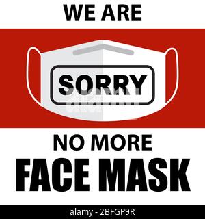 Coronavirus Gesichtsmaske nicht vorrätig Zeichen. Warnschild für Apotheken und Geschäfte Vector verwendet für Web, Print, Banner, Flyer Stock Vektor
