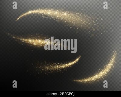 Glitzernde Schimmer-Partikel leichte Spur für Weihnachten oder Neujahr. Goldener Glitzer-Konfetti-Effekt mit Wellenüberzug. EPS 10 Stock Vektor