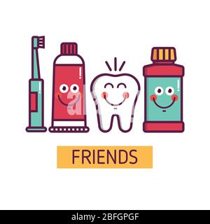 Illustration über Mundpflege Freundschaft mit lustigen Emoticon Stock Vektor