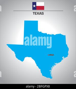 Einfache Vektor-Übersichtskarte von texas mit Flagge Stock Vektor