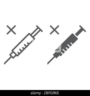 Keine Impfstofflinie und Glyph-Symbol, Coronavirus und Grippe, Spritzenzeichen, Vektorgrafiken, ein lineares Symbol auf weißem Hintergrund, Folge 10. Stock Vektor