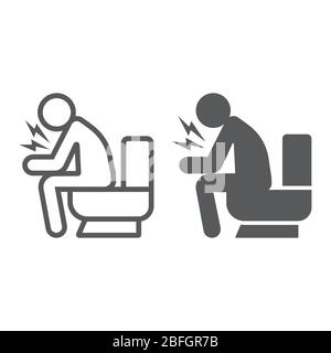 Durchfalllinie und Glyphe-Symbol, Krankheit und covid-19, Mann auf Toilette Zeichen sitzend, Vektorgrafiken, ein lineares Symbol auf weißem Hintergrund, eps 10. Stock Vektor