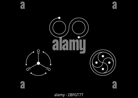 Magische runde Geometrie weißes Symbol mit eingraviertem Kreis. Vektorgrafik. Stock Vektor