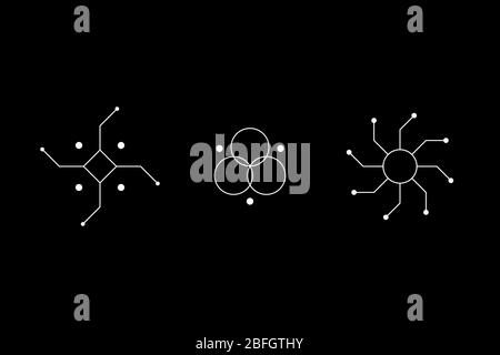 Magische Geometrie weiß verschiedene Symbol-Set. Kreis, Quadrat, Rauten Figuren. UFO-Zeichen. Design-Symbole für Puzzle, Logik, metroidvania Spiele. Vektorgrafik. Stock Vektor