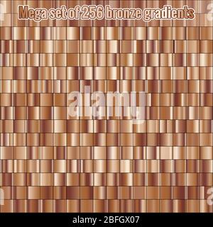 Mega Set bestehend aus Kollektion 256 Bronzefoliengradienten. Metallische Struktur. Glänzender Hintergrund. EPS 10 Stock Vektor