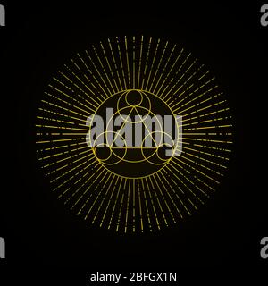 Alchemie Gold Geometrie Zeichen auf schwarzem Hintergrund. Heilige Geometrie. Vektorgrafik. Stock Vektor