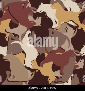 Nahtloses Muster von Hund Silhouette Camouflage auf dunklem Hintergrund. Vektorbild Stock Vektor