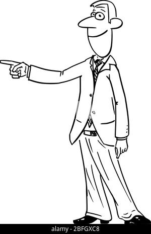 Vektor lustige Comic-Zeichnung von Geschäftsmann oder Mann Hand oder Finger zeigen, präsentieren oder zeigen etwas. Stock Vektor
