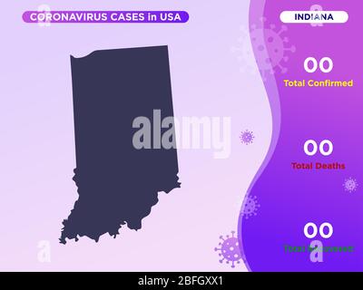 Indiana Map Covid-19, Corona Virus Infografik Vektorvorlage. Stockfoto