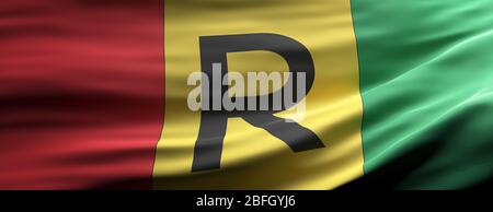 Ruanda Zeichen Symbol, Nationalflagge winken Textur Hintergrund, Sprache, Kultur Konzept, Banner. 3d-Darstellung Stockfoto