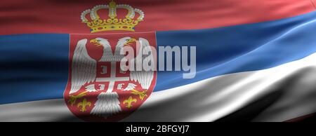 Serbien Zeichen Symbol, Nationalflagge winken Textur Hintergrund, Sprache, Kultur Konzept, Banner. 3d-Darstellung Stockfoto