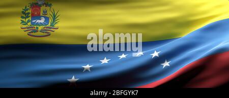 Venezuela Zeichen Symbol, nationale Flagge winken Textur Hintergrund, Sprache, Kultur Konzept, Banner. 3d-Darstellung Stockfoto