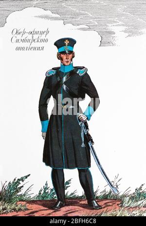 Der kleine Offizier des Simbirsker Regiments, 1812, die Uniform der russischen Armee des 19. Jahrhunderts, Russland Stockfoto