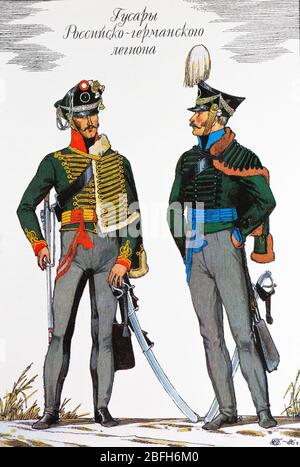 Russisch-deutsche Legionshusare, 1812, russische Armeeuniform des 19. Jahrhunderts, Russland Stockfoto