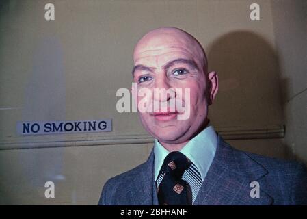 Wachsfigur von Telly Savalas, bekannt als Kojak, Louis Tussaud´s, April 1979, Brighton, England, Großbritannien Stockfoto