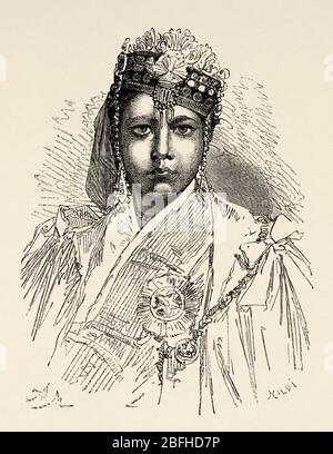 Porträt der Prinzessin Shah Jahan (1838-1901) in Bhopal, Indien. Alte Gravurillustration aus El Mundo en la Mano 1878 Stockfoto