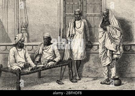 Porträt religiöser Bettelmönder, Benares. Uttar Pradesh, Indien. Alte Gravurillustration aus El Mundo en la Mano 1878 Stockfoto