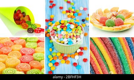 Collage aus bunten Süßigkeiten Stockfoto