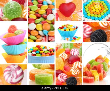 Collage aus bunten Süßigkeiten Stockfoto