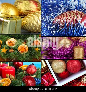 Collage aus Weihnachtsschmuck Stockfoto