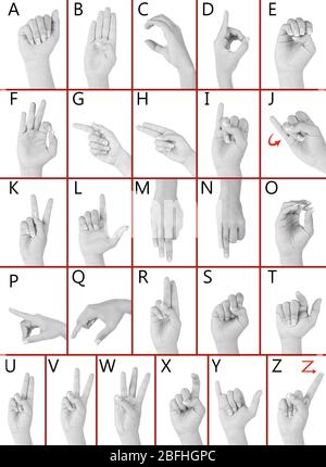 Finger-Schreibweise das Alphabet in der amerikanischen Gebärdensprache (ASL). Alphabet Stockfoto