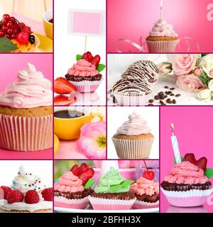 Collage aus verschiedenen leckeren Cupcakes Stockfoto