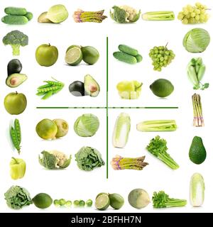 Collage aus grünem Gemüse und Obst Stockfoto