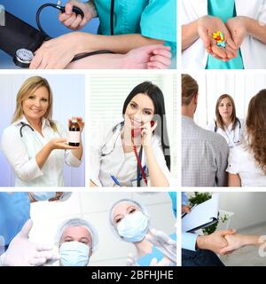 Collage des medizinischen Personals in der Arbeitsumgebung Stockfoto