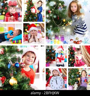 Collage von Menschen, die Weihnachten zu Hause feiern Stockfoto