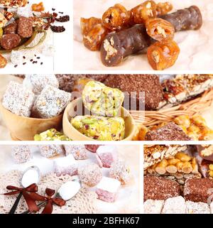 Leckere orientalische Süßigkeiten Collage Stockfoto