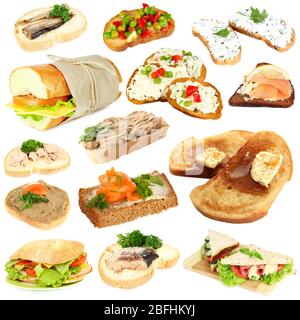 Leckere Sandwiches auf Weiß isoliert Stockfoto