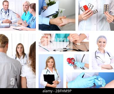 Collage des medizinischen Personals in der Arbeitsumgebung Stockfoto