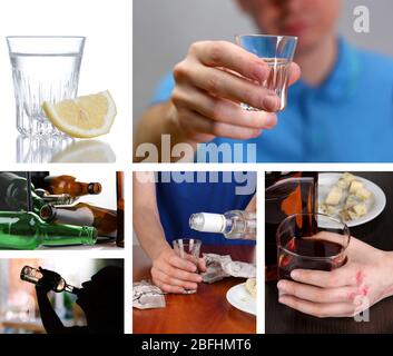 Collage aus Alkoholismus Nahaufnahme Stockfoto