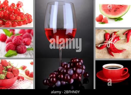 Collage von Fotos in roten Farben Stockfoto