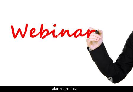 Hand Writing Word Webinar auf transparentem Brett Stockfoto