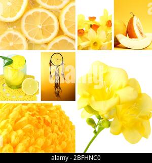 Collage von Fotos in gelben Farben Stockfoto