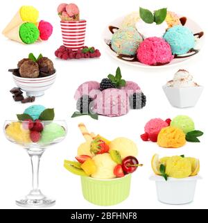Collage aus verschiedenen Sorten Eis Stockfoto