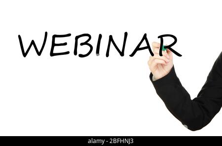 Hand Writing Word Webinar auf transparentem Brett Stockfoto