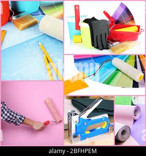 Collage von Materialien für die Reparatur Stockfoto