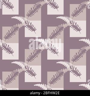 Abstrakter Farn Blätter Vektor nahtlose Muster Hintergrund. Geometrische Waldpflanze monochrome lila Hintergrund. Elegantes, modernes botanisches Blattdesign Stock Vektor
