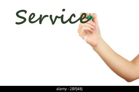 Menschliches Handschreiben Service Wort isoliert auf weiß Stockfoto