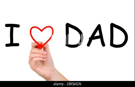 Handschrift Ich liebe Papa am leeren transparenten Whiteboard Stockfoto