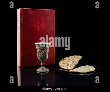 Die heilige Kommunion Brot, Wein für das Christentum die Religion Stockfoto