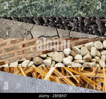 Auswahl verschiedener Texturen in Collage, Mischung von Texturen als Hintergrund Stockfoto