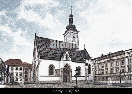 Die St.-Markus-Kirche ist die Pfarrkirche in der Oberstadt (Gornji Grad) aus Zagreb, Kroatien, Europa Stockfoto