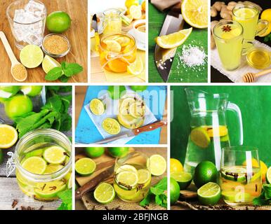Collage aus frischen Limetten und Zitronen Stockfoto