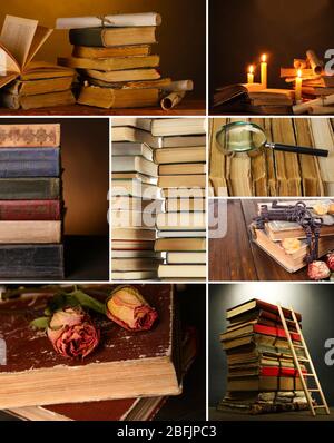 Collage aus vielen alten Büchern Stockfoto