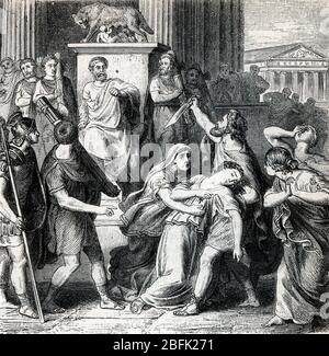 Antiquite romaine : 'La mort de Virginie' en 449 avant JC, Appius Claudius, decemvir sous la Republique de Rome revendique Virginie (Verginia), fille Stockfoto